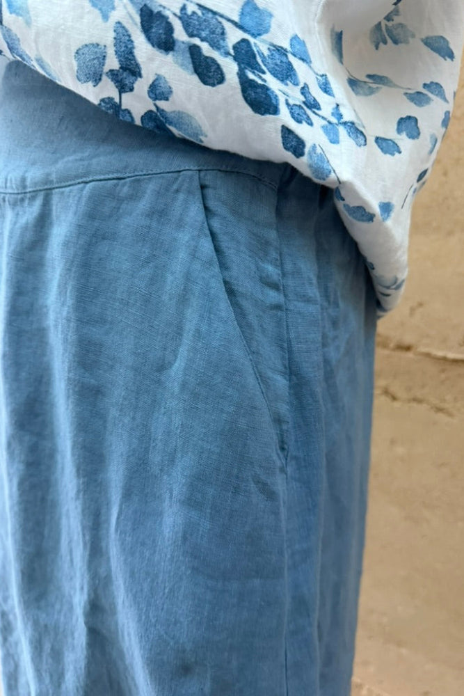 BlueBerry Linen Midi Skirt - Sky