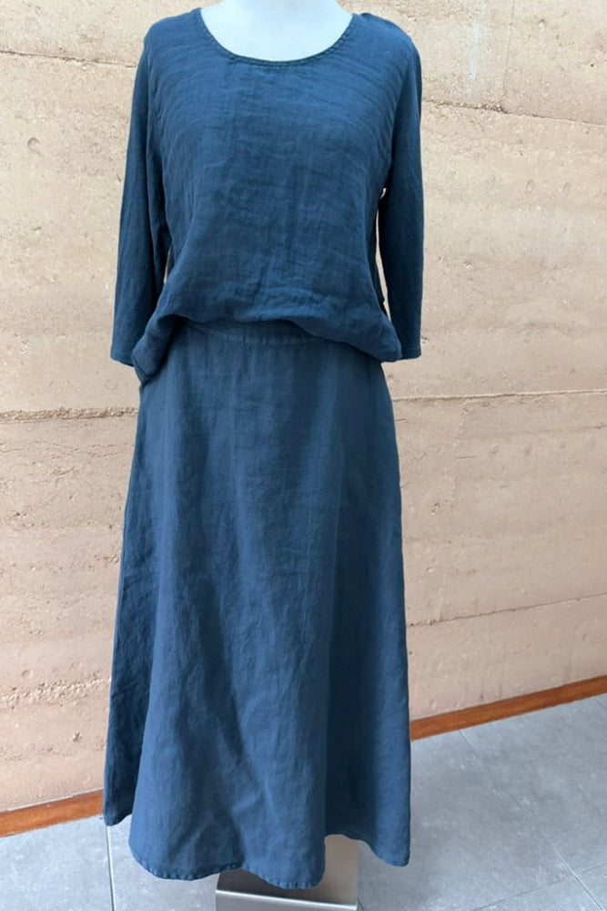 BlueBerry Linen Midi Skirt - Navy