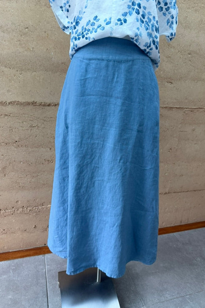 BlueBerry Linen Midi Skirt - Sky