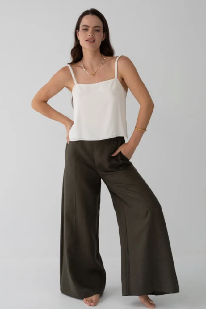 Lilly Pilly Letty Linen Pants - Khaki