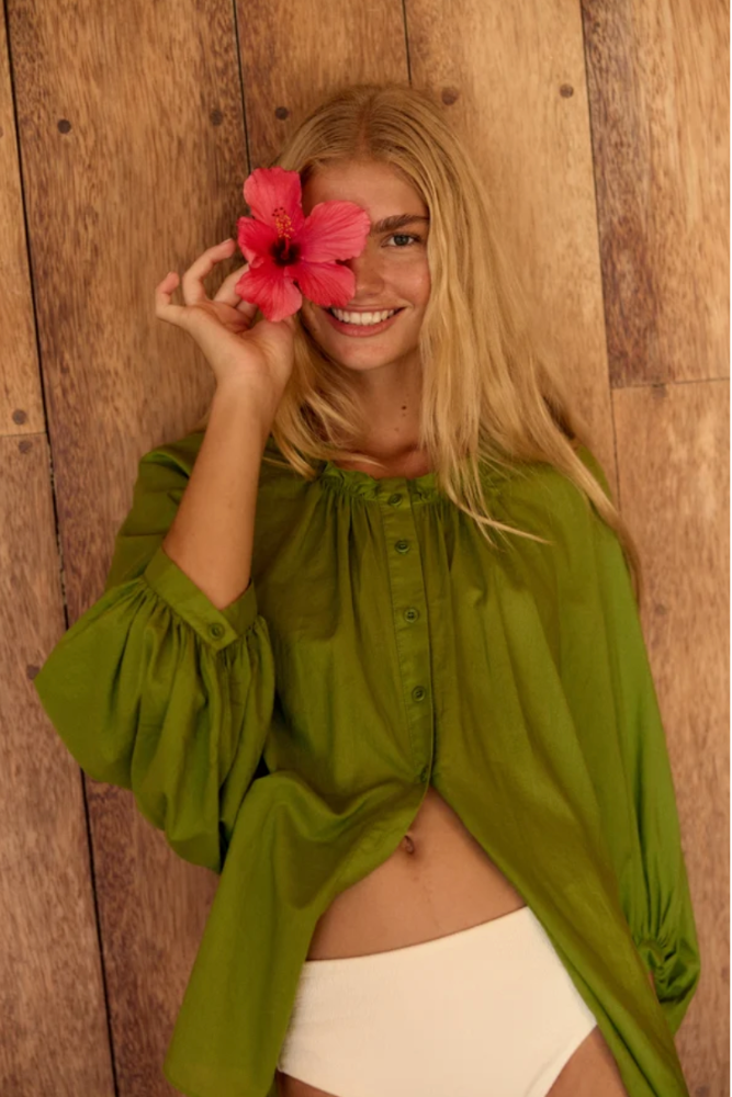 Lilly Pilly Thalia Cotton Voile Shirt - Lime