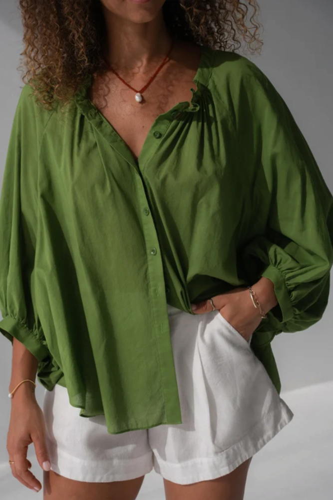 Lilly Pilly Thalia Cotton Voile Shirt - Lime