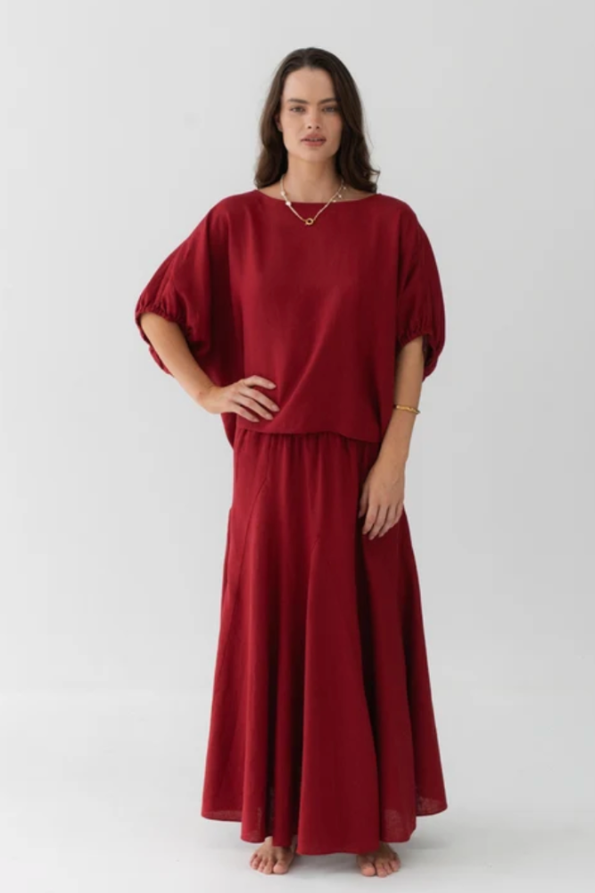 Lilly Pilly Tina Linen Top - Cherry