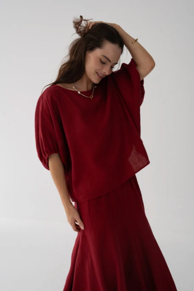 Lilly Pilly Tina Linen Top - Cherry