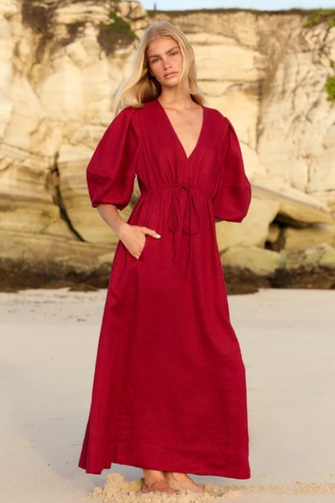 Lilly Pilly Vida Linen Dress - Cherry