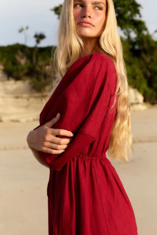 Lilly Pilly Vida Linen Dress - Cherry