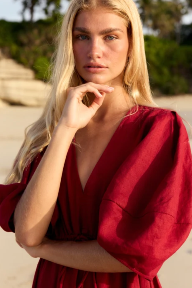 Lilly Pilly Vida Linen Dress - Cherry