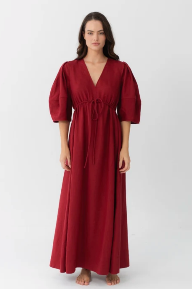 Lilly Pilly Vida Linen Dress - Cherry