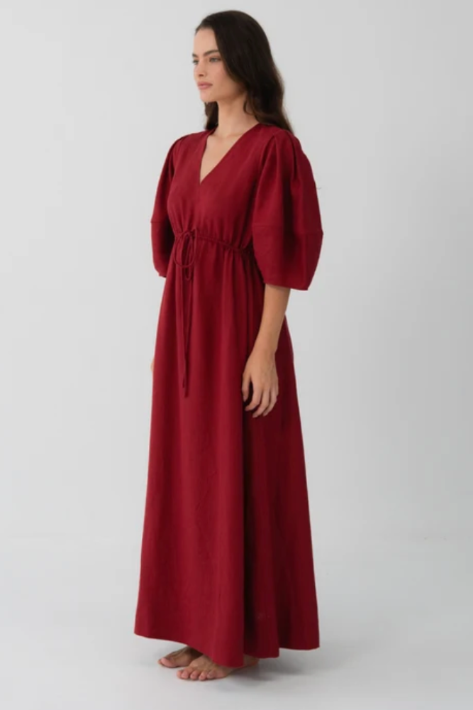 Lilly Pilly Vida Linen Dress - Cherry