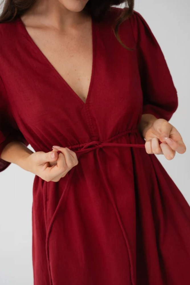 Lilly Pilly Vida Linen Dress - Cherry