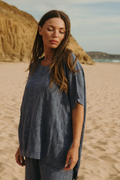 Talamaya - Paradis Jacquard Short Sleeve Pullover - Ocean