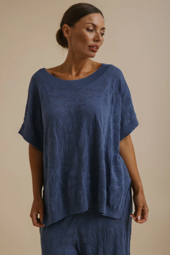 Talamaya - Paradis Jacquard Short Sleeve Pullover - Ocean