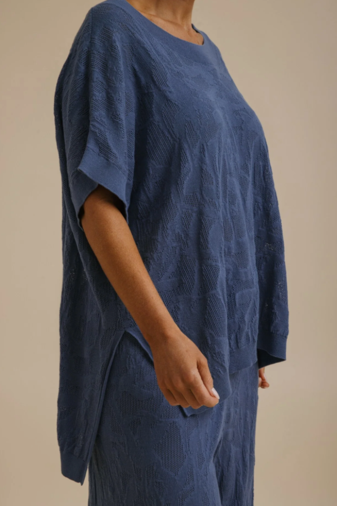 Talamaya - Paradis Jacquard Short Sleeve Pullover - Ocean