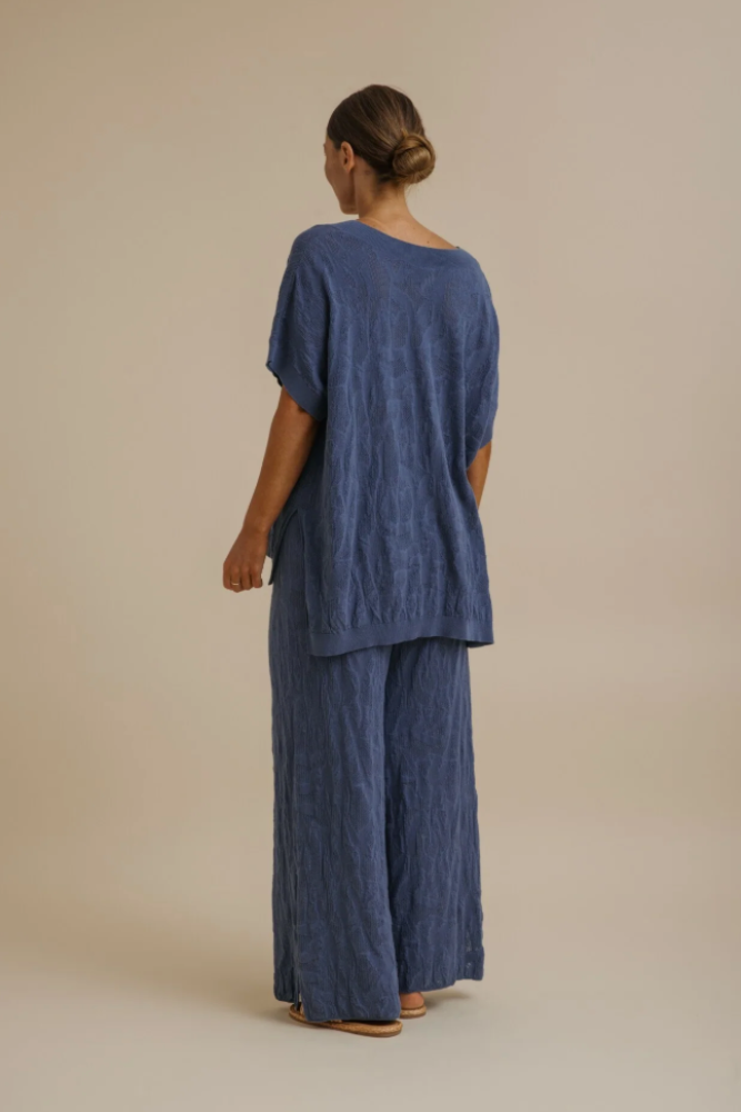 Talamaya - Paradis Jacquard Short Sleeve Pullover - Ocean