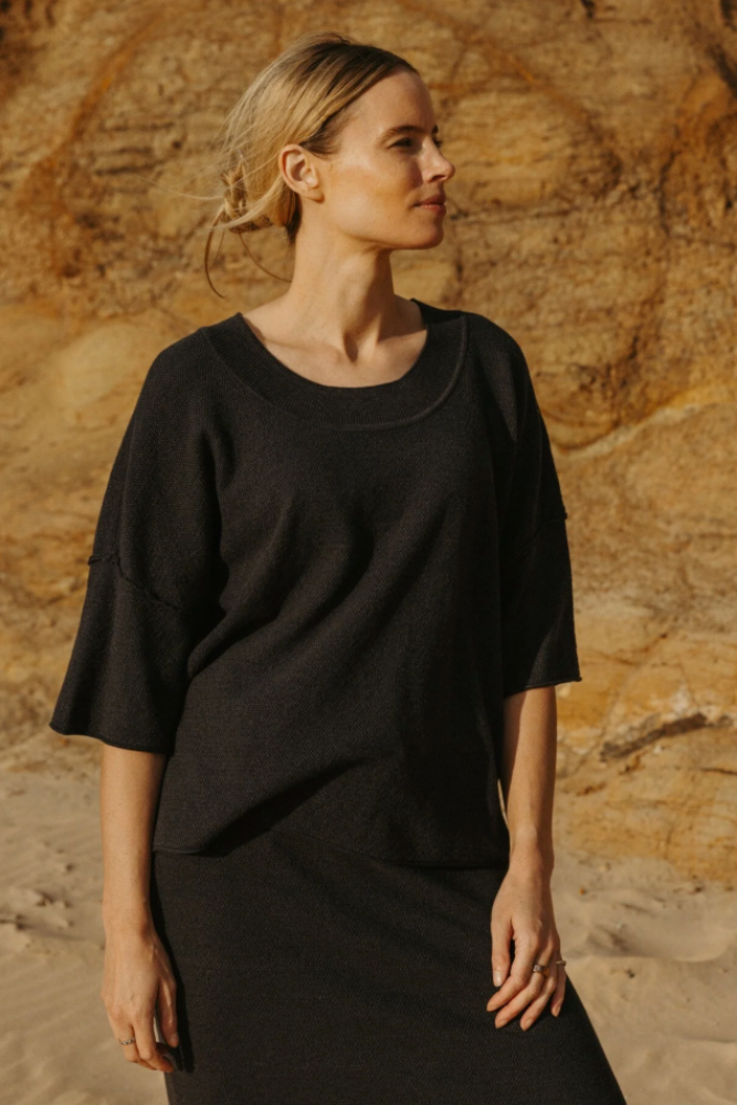 Talamaya Retreat Cotton Twist Tee Pullover - Deep Ocean