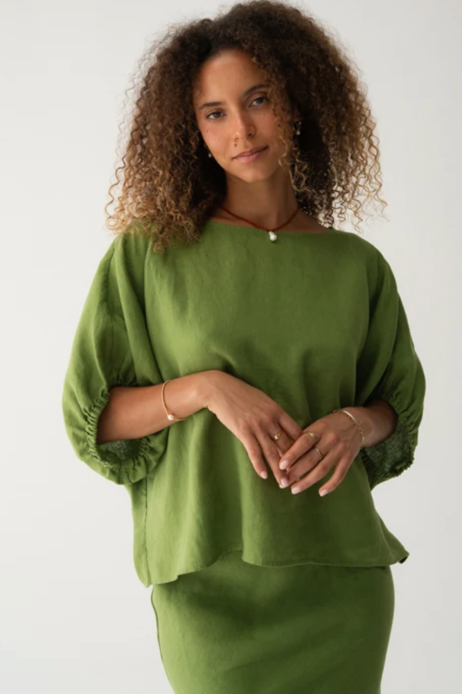 Lilly Pilly Tina Linen Top - Lime