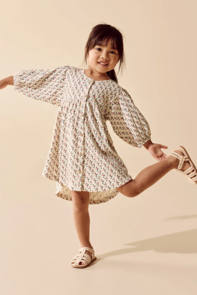 Wilson & Frenchy Little Blossom Organic Crinkle Button Dress