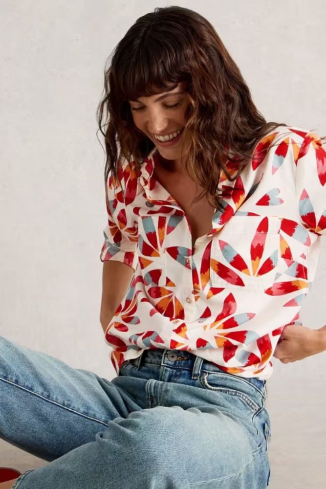White Stuff Sophie Organic Cotton Shirt - Ivory Print1.png