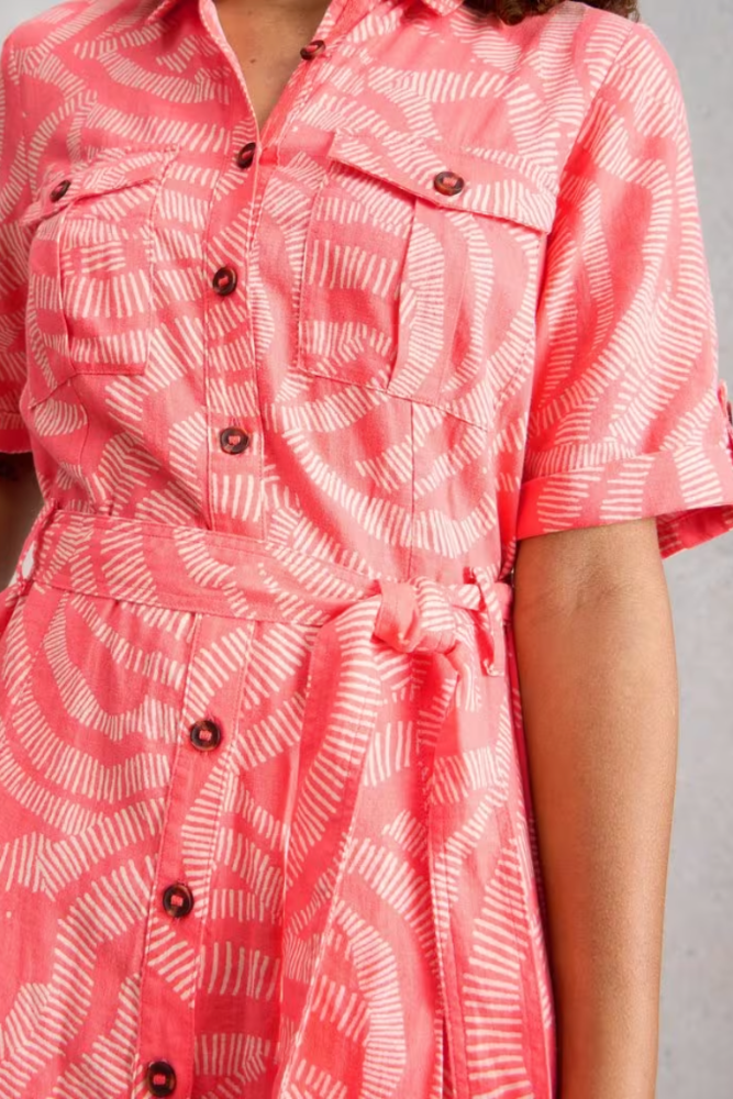 White Stuff Tiff Linen Blend Shirt Dress Coral Multi.png