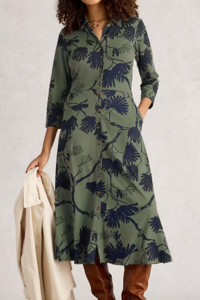 White Stuff Rua Jersey Shirt Dress - Green Multi.png